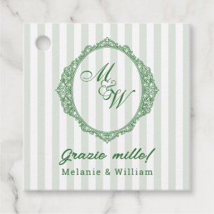 Amalfi Coast Sage Stripe Monogram Wedding Favor Tags