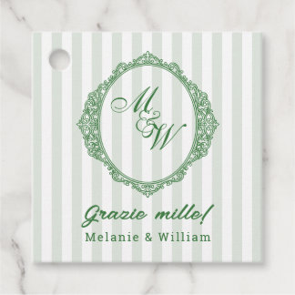 Amalfi Coast Sage Stripe Monogram Wedding Favor Tags