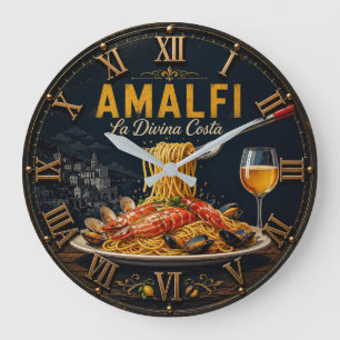 Amalfi Coast Seafood Pasta Italian Restaurant Large Clock