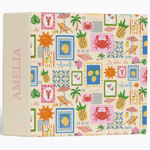 Amalfi Coast Summer Mediterranean Pattern 3 Ring Binder
