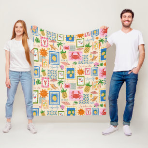Amalfi Coast Summer Mediterranean Pattern Fleece Blanket