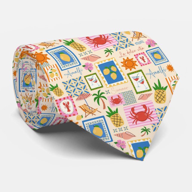 Amalfi Coast Summer Mediterranean Pattern  Neck Tie (Rolled)