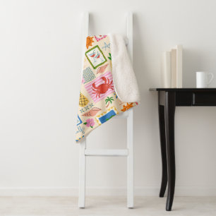 Amalfi Coast Summer Mediterranean Pattern Sherpa Blanket