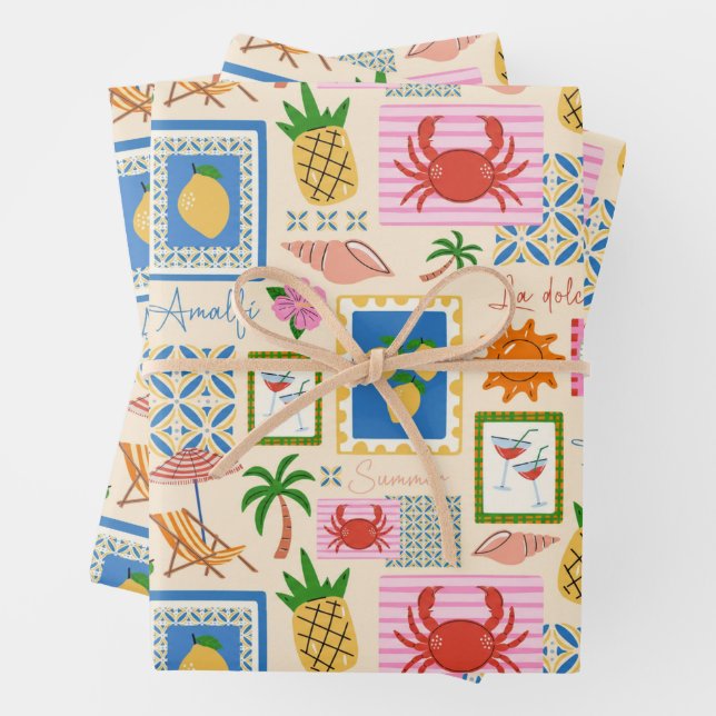 Amalfi Coast Summer Mediterranean Pattern  Wrapping Paper Sheets (In situ)