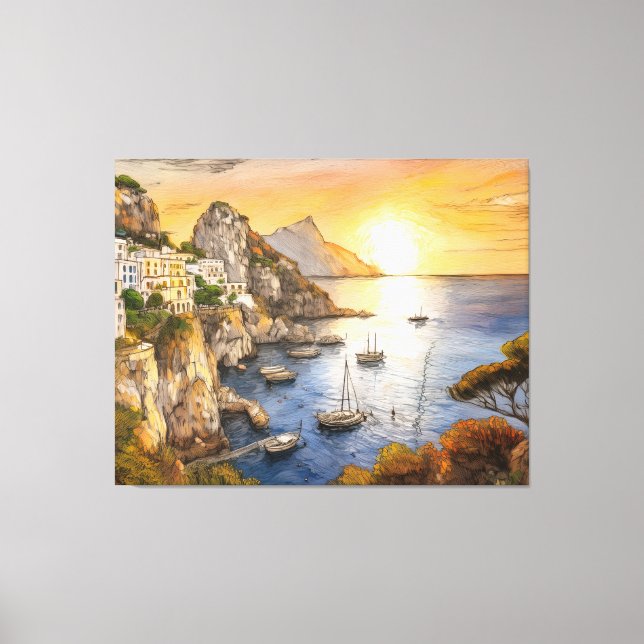 Amalfi coast sunset illustrating coastal village a canvas print (Front)