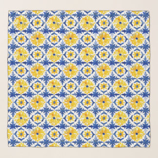 Amalfi Coast Tiles Yellow Ocean Blue Scarf