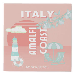 Amalfi Coast, Travel Art, Pastel Faux Canvas Print