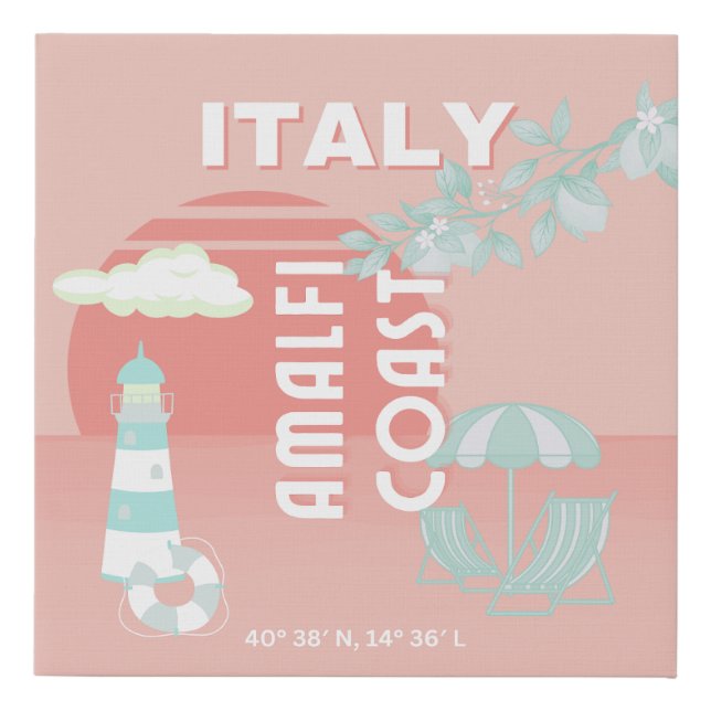 Amalfi Coast, Travel Art, Pastel Faux Canvas Print (Front)