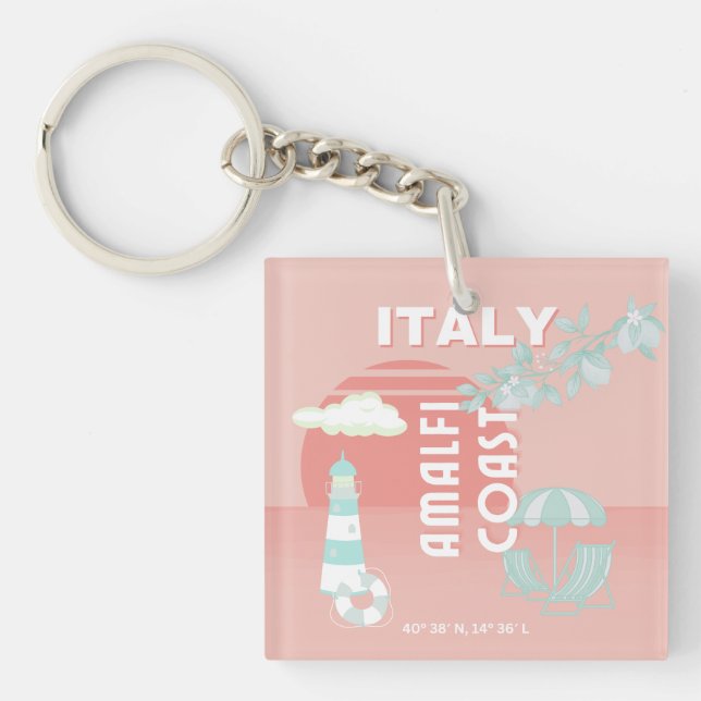 Amalfi Coast, Travel Art, Pastel Keychain (Front)