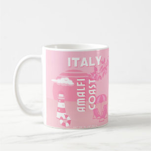 Amalfi Coast, Travel Art, Pink Coffee Mug