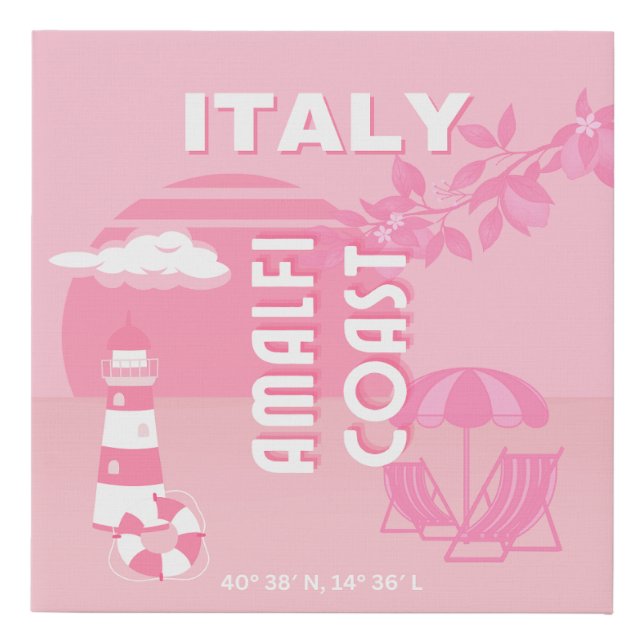 Amalfi Coast, Travel Art, Pink Faux Canvas Print (Front)