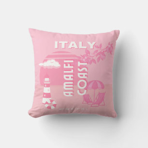 Amalfi Coast, Travel Art, Pink Throw Pillow