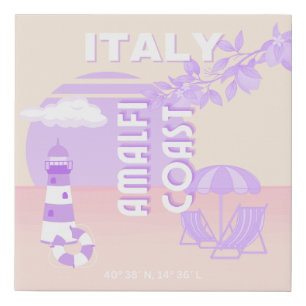 Amalfi Coast, Travel Art, Preppy Travel, Pastel Faux Canvas Print
