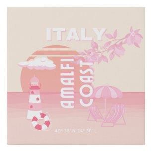 Amalfi Coast, Travel Art, Preppy Travel, Pastel Faux Canvas Print