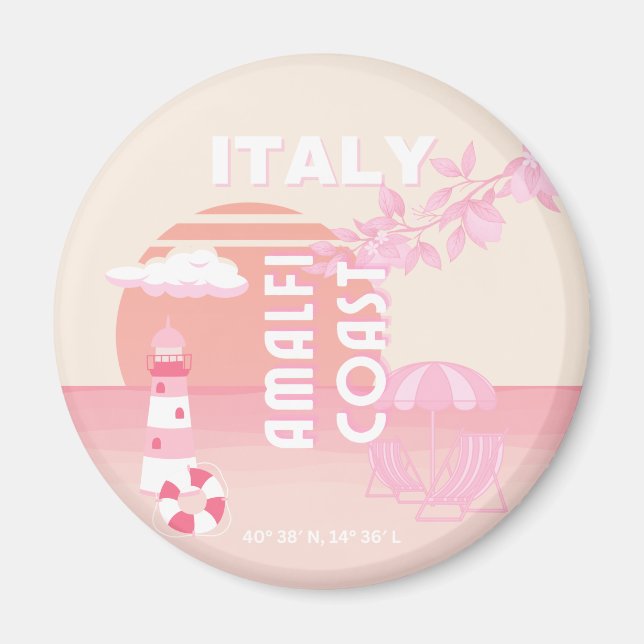Amalfi Coast, Travel Art, Preppy Travel, Pastel Magnet (Front)