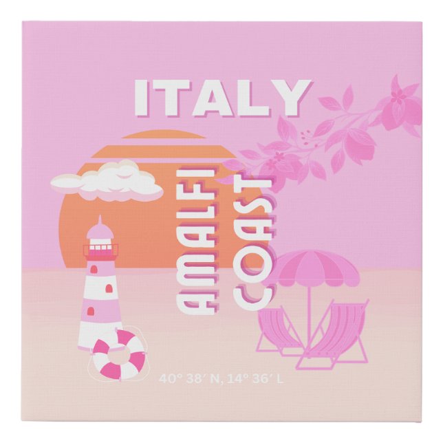 Amalfi Coast, Travel Art, Preppy Travel, Pink Faux Canvas Print (Front)