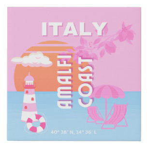 Amalfi Coast Travel Art, Preppy Travel, Pink Faux Canvas Print