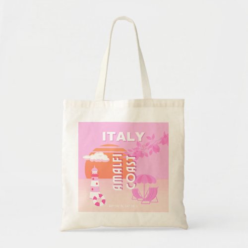 Amalfi Coast Travel Art Preppy Travel Pink Tote Bag