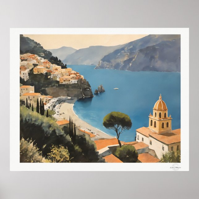 Amalfi Coast Village View Poster (Front)