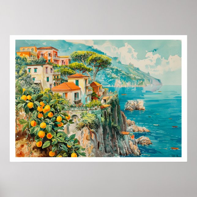 Amalfi Coast Vintage Travel Poster (Front)