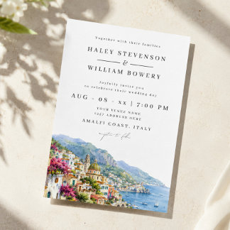 ​Amalfi Coast Watercolor Italy Destination Wedding Invitation
