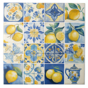 Amalfi Coast Watercolor Mediterranean Lemon Ceramic Tile
