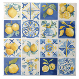 Amalfi Coast Watercolor Mediterranean Lemon  Ceramic Tile