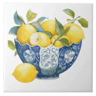 Amalfi Coast Watercolor Mediterranean Lemon Ceramic Tile
