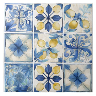 Amalfi Coast Watercolor Mediterranean Lemon Ceramic Tile