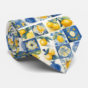 Amalfi Coast Watercolor Mediterranean Lemon Neck T Neck Tie