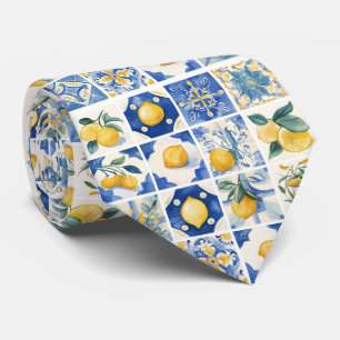 Amalfi Coast Watercolor Mediterranean Lemon Neck T Neck Tie