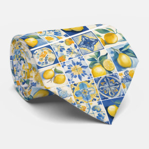 Amalfi Coast Watercolor Mediterranean Lemon Neck T Tie