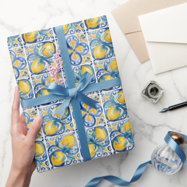 Amalfi Coast Watercolor Mediterranean Lemon  Wrapping Paper (Gifting)