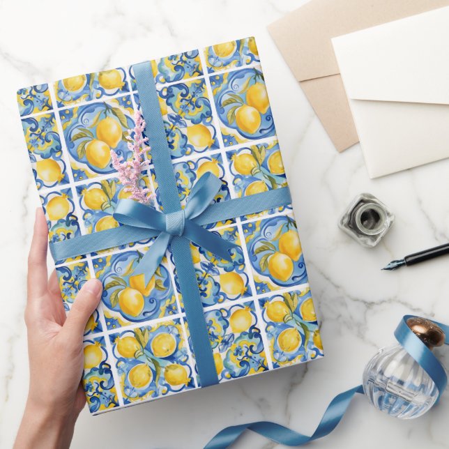 Amalfi Coast Watercolor Mediterranean Lemon  Wrapping Paper (Gifting)
