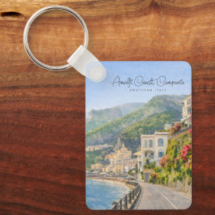 Amalfi Coast Watercolor Romantic Travel Keepsake Keychain