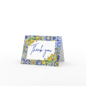 Amalfi Italian Blue Tile Citrus Lemon Script Thank You Card