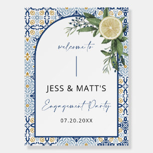 Amalfi Italian Blue Tile Engagement Party Sign