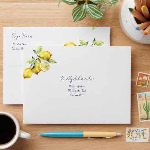 Amalfi Italian blue tile lemons matching wedding Envelope