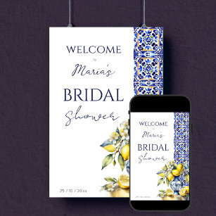 Amalfi Italian blue tiles lemons bridal welcome Poster