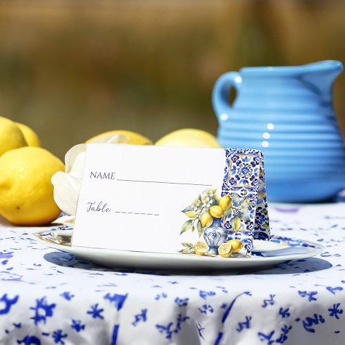 Amalfi Italian blue tiles lemons name and table Place Card
