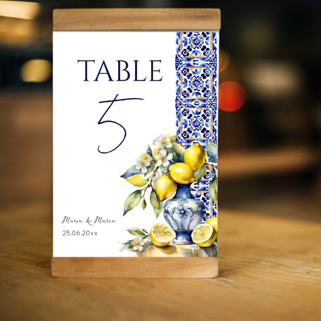 Amalfi Italian blue tiles lemons table numbers (Amalfi Italian Mediterranean blue tiles lemons ceramic vase  table numbers personalized tableware)