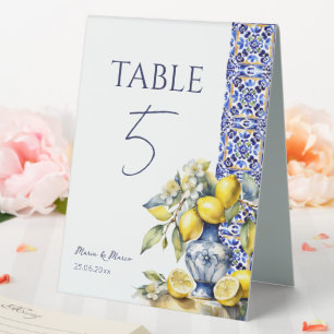 Amalfi Italian blue tiles lemons table numbers Table Tent