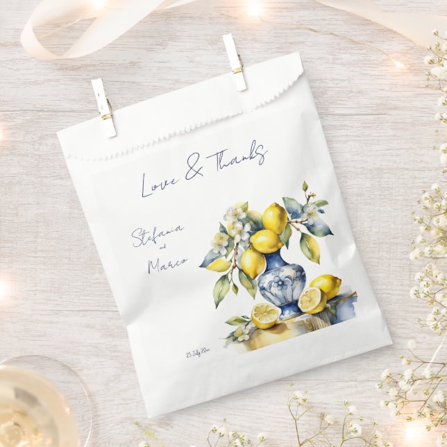 Amalfi Italian blue tiles lemons wedding Favor Bag (Clipped)