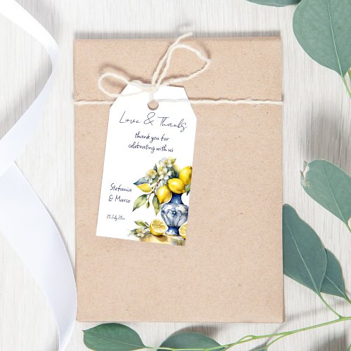 Amalfi Italian blue tiles lemons wedding favors Gift Tags