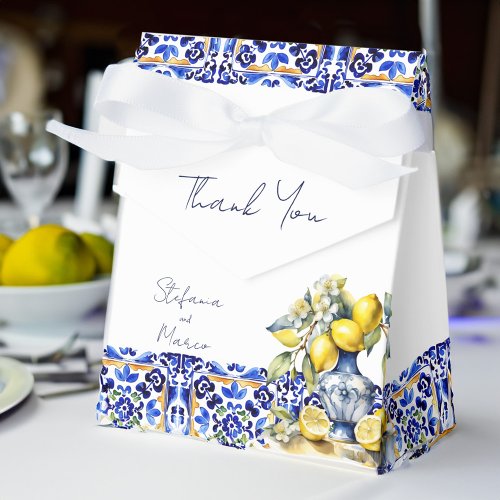 Amalfi Italian blue tiles lemons wedding printed Favor Boxes