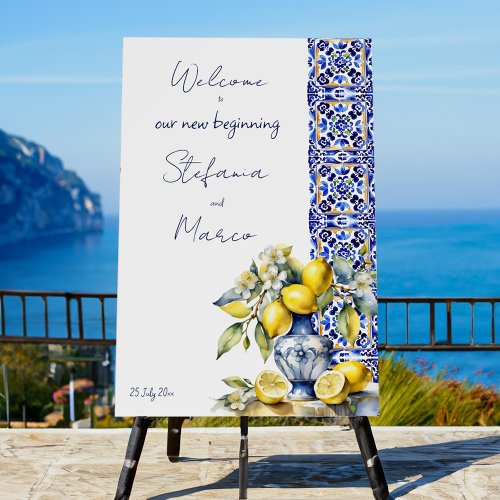 Amalfi Italian blue tiles lemons wedding welcome Foam Board