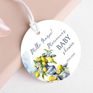 Amalfi Italian blue vase lemon baby shower printed Favor Tags