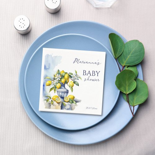 Amalfi Italian blue vase lemon baby shower printed Napkins