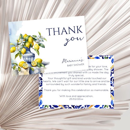 Amalfi Italian blue vase lemons baby shower Thank You Card