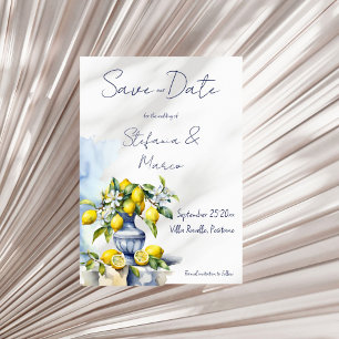 Amalfi Italian blue vase with lemons Save The Date